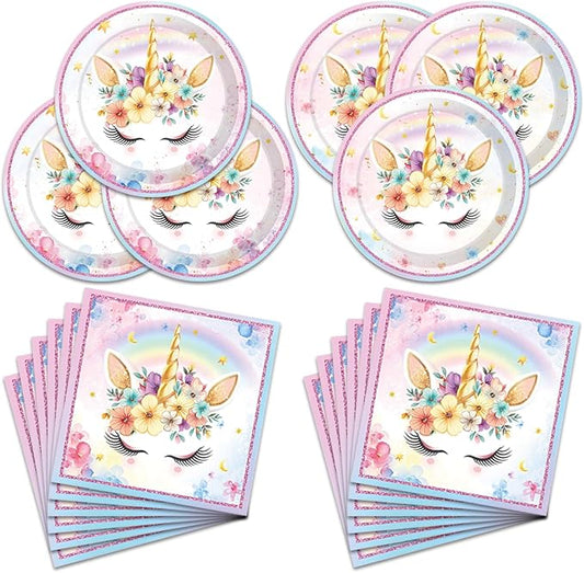 40Pcs Unicorns Birthday Decorations for 20 Guests Birthday Party Supplies Set Unicorns Plates and Napkins Magical for Girls Baby Shower Party Decorations
