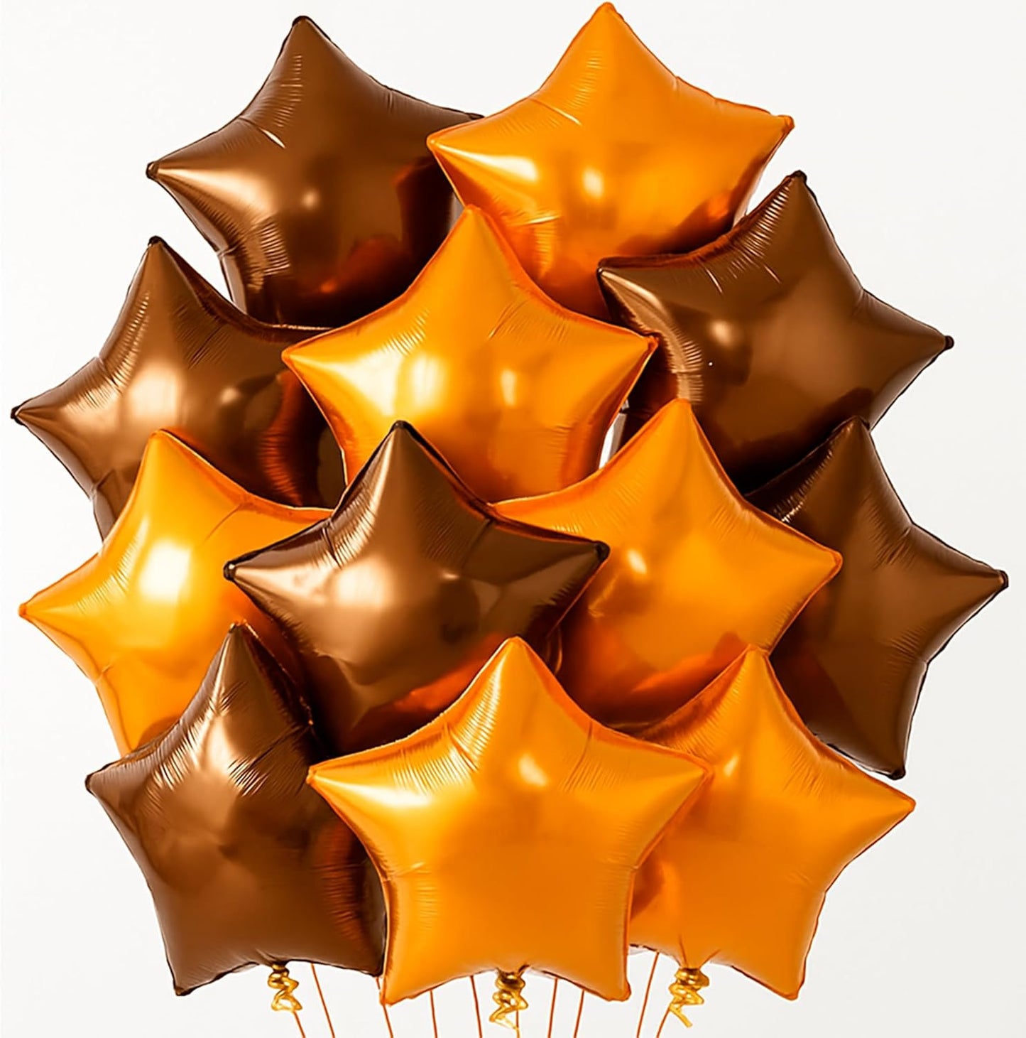Katchon, Metallic Brown And Orange Star Foil Balloons 18 Inch - Pack of 12 | Orange Balloons for Thanksgiving Decorations, Thanksgiving Foil Balloons, Bachelorette Party Decor, Baby Shower Decorations