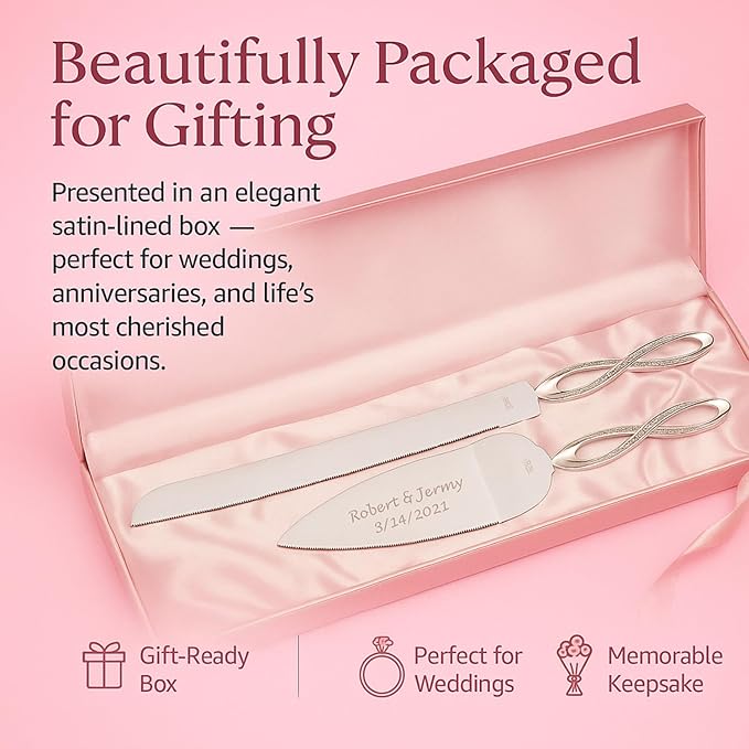 GIFTS INFINITY Personalized Infinity Wedding Cake Server and knife Free Engraving - Valentine's Day Gift