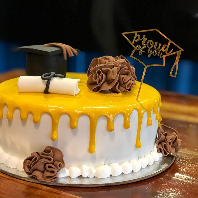 Whaline Graduation Cake Topper Gold Acrylic Cake Topper Congrats Grad You Did It Congratulations 5 Design Table Centerpiece Sticks Grad Party Food Appetizer Picks for Cakes Decor Supplies, 10pcs