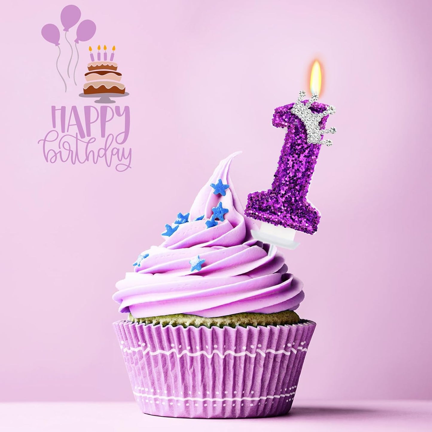Birthday Candle for Cake, Crown Purple Number Candles, 2.76 inch Cake Topper Decoration for Birthday Party (Number 1)
