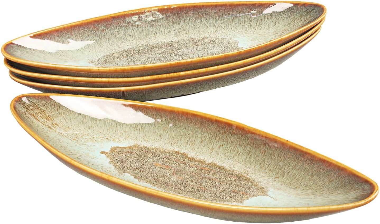 Serving Platter Olives Plate Large Tray Set of 4, For Entertaining Porcelain Trays, Salad, Appetizer, Pasta,Microwave, ovens dishwashers Safe,Brown reactive glaze 15.4 Inch
