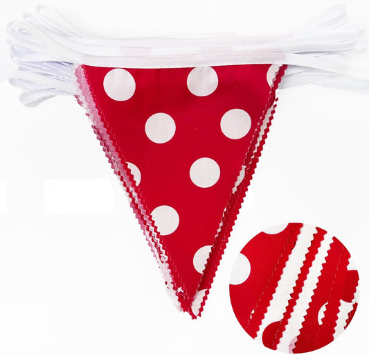 32Ft Red Party Decorations Red Fabric Pokal Dot Pennant Triangle Banner Flag Bunting Streamer Garland for Birthday Wedding Baby Shower Anniversary Ladybug Party Home Outdoor Garden Decor Supplies
