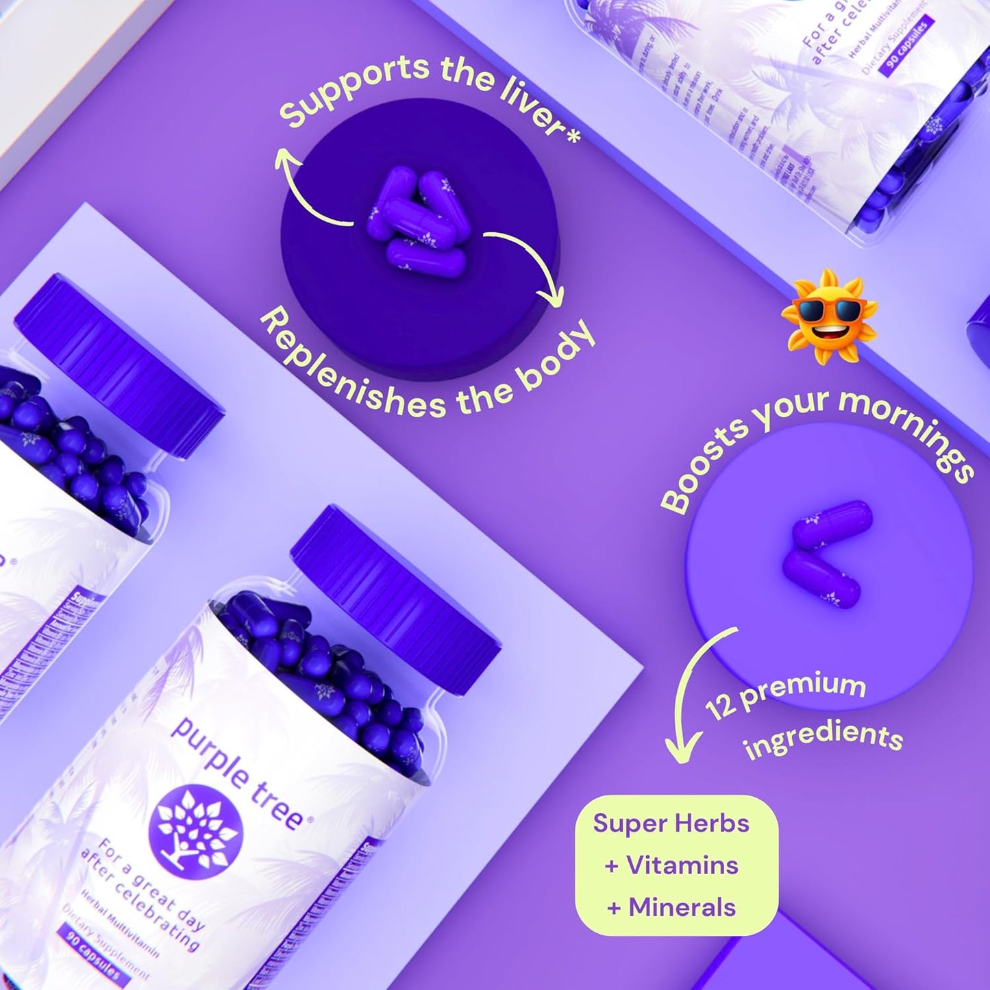 Purple Tree Post-Celebration Wellness | Liver Support, Hydration & Replenisher | Dihydromyricetin DHM, Milk Thistle, Electrolytes, Vitamins | Bachelorette & Bachelor Party Kits, 30 Packets (120 pills)