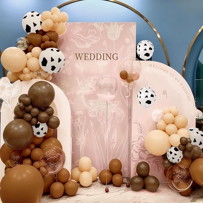 Western Cowboy Balloon Arch Kit, 167Pcs Dark Brown Cocoa Chocolate Nude Cow Print Balloons Garland for Boy First Rodeo Baby Shower Country Farm Birthday Party Decorations