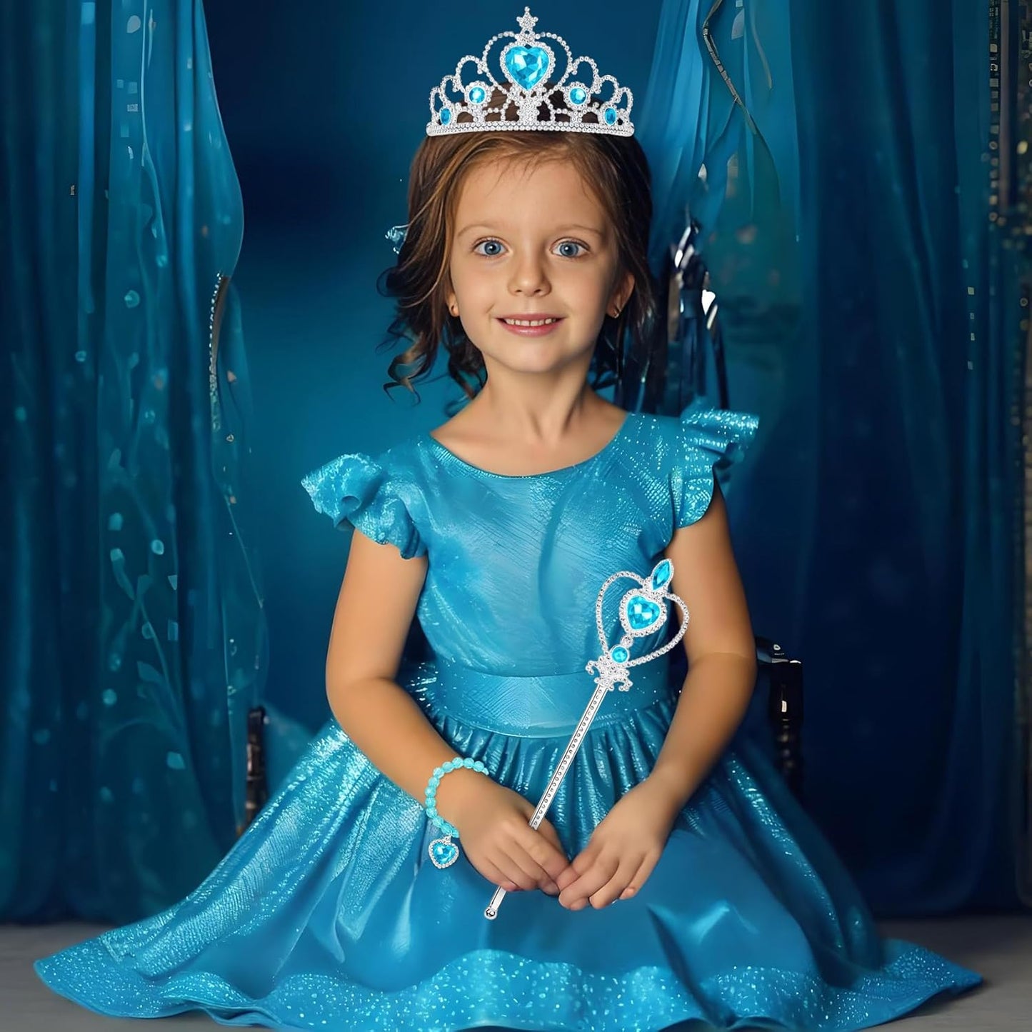 IGMaryBox Princess Dress Up Accessories Princess Diamond Crown Set with Magic Wand Bracelet Presents