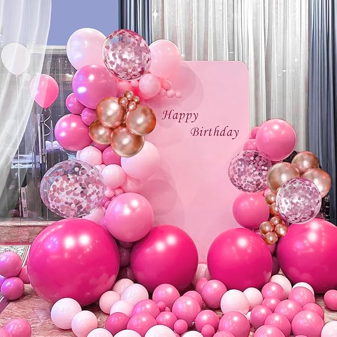 MEBAY Pink and Rose Gold Balloon Garland Arch Kit, 147Pcs Hot Pastel Pink Metallic Rose Gold Balloons with Confetti for Bridal Baby Shower Birthday Princess Wedding Mother's Day
