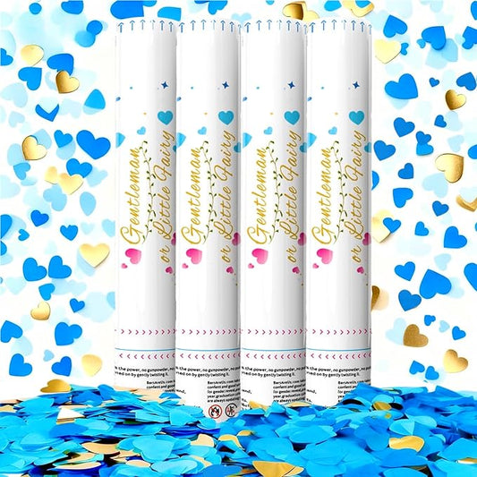 Gender Reveal Confetti Cannon,4 Blue Paper Connon Safty Party Poppers Shoots 20-25ft,12 inch Upgrade Firmware Maternity Shoots Baby Shower Gender Reveal Party Supplies Maternity Shoots