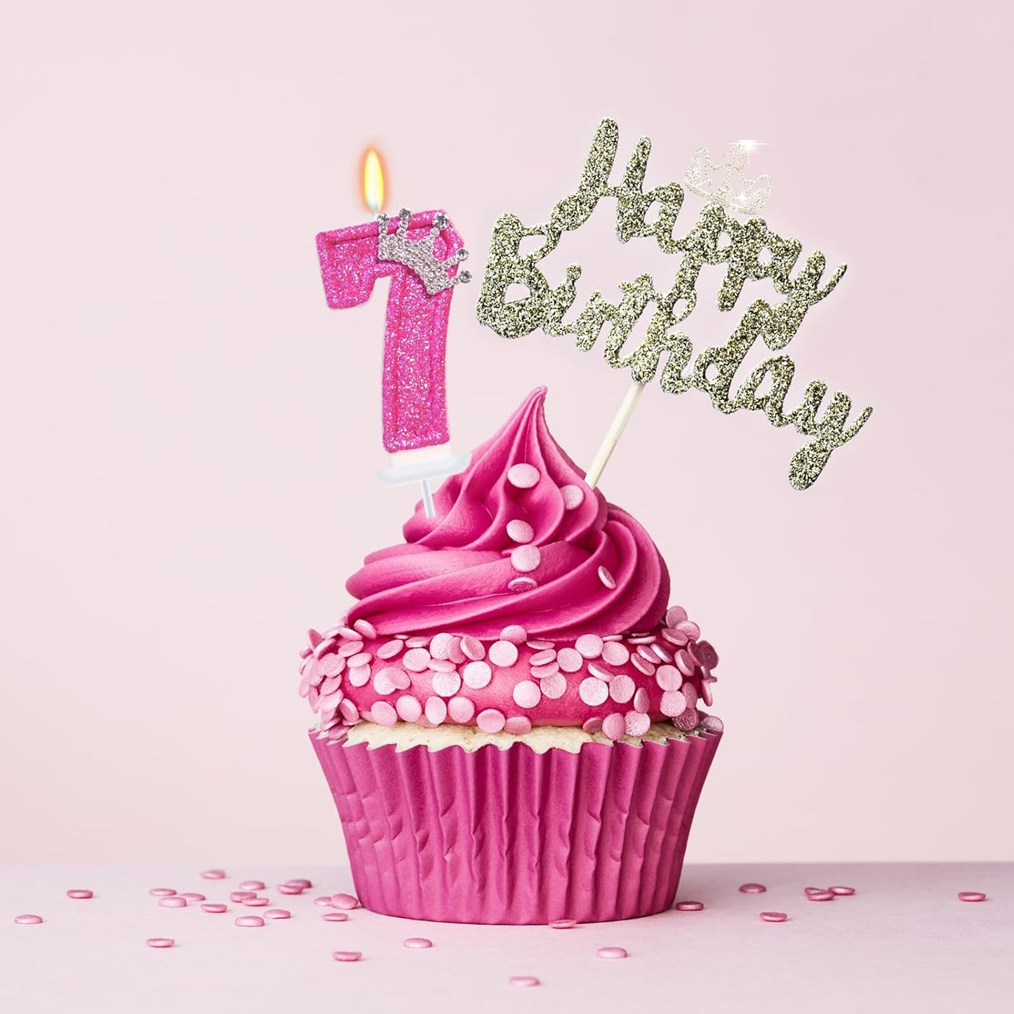 Birthday Candle for Cake, Crown Rose Number Cake Candles, 2.76 inch Number Happy Birthday Candle, Cake Topper Decoration for Birthday Party (Number 7)