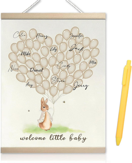 Welcome Baby Shower Guest Book, Rabbit Theme Guestbook with Pen for Baby Shower, Birthday Party Decor, Memory Book