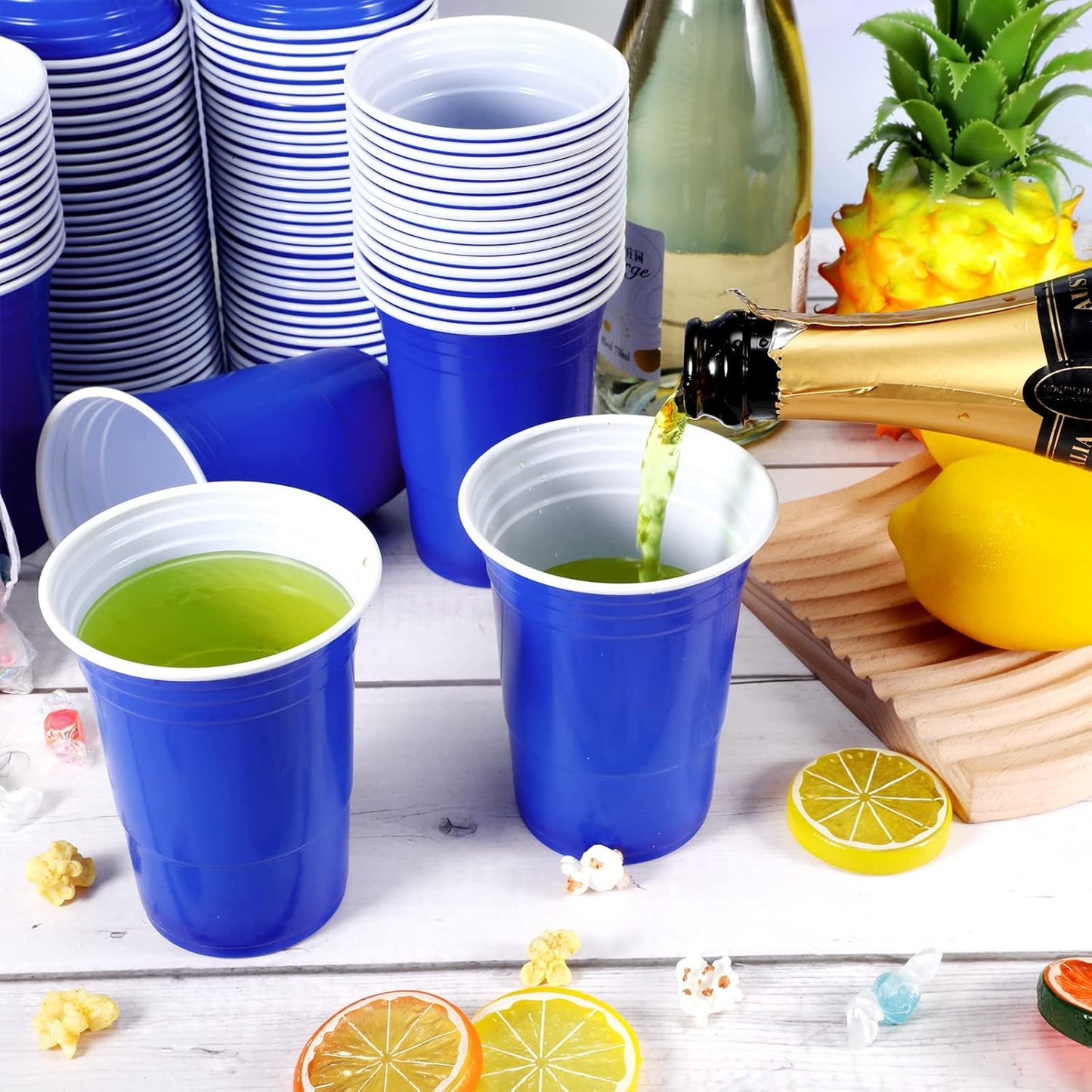 Lounsweer 100 Pack 16 Ounce Christmas Plastic Party Cups Disposable Heavy Duty Drinking Water Cups for Holiday Christmas Festival Wedding New Year Birthday Party Supplies(Blue)