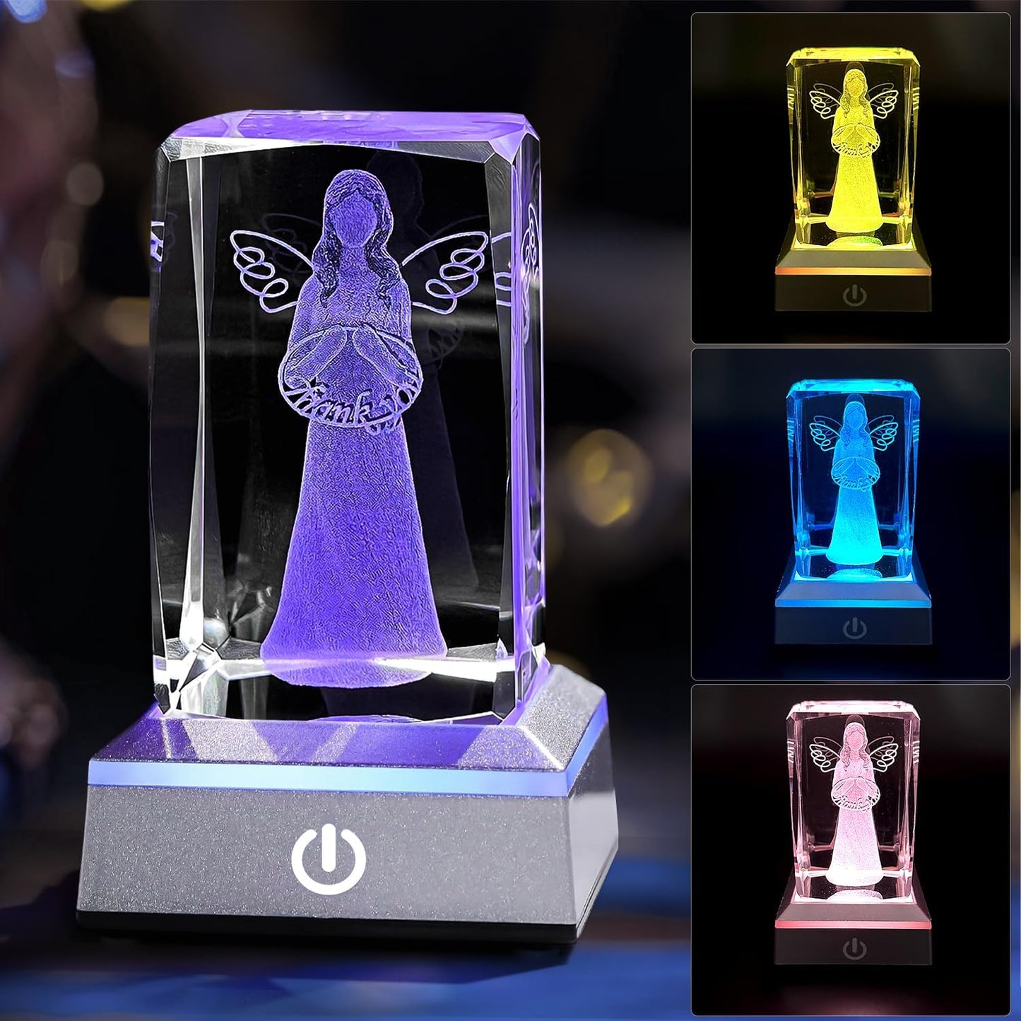Thank You Gifts for Women - 3D Crystal Angel Figure Thank You Gifts for Teachers Coworkers Boss Nurse Doctor Pastor Employee Appreciation Gifts Wedding Thank You Gift Nightlight with Led Colorful Base