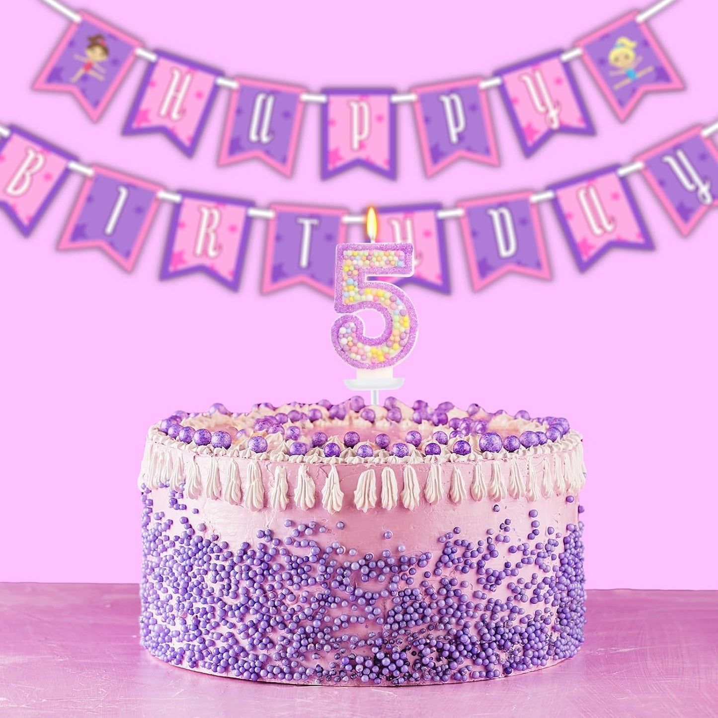 Birthday Candles - Number 5 Candle, Colorful Macaron Candles for Boys/Girls, Purple Birthday Decorations, Purple Cake Decorations