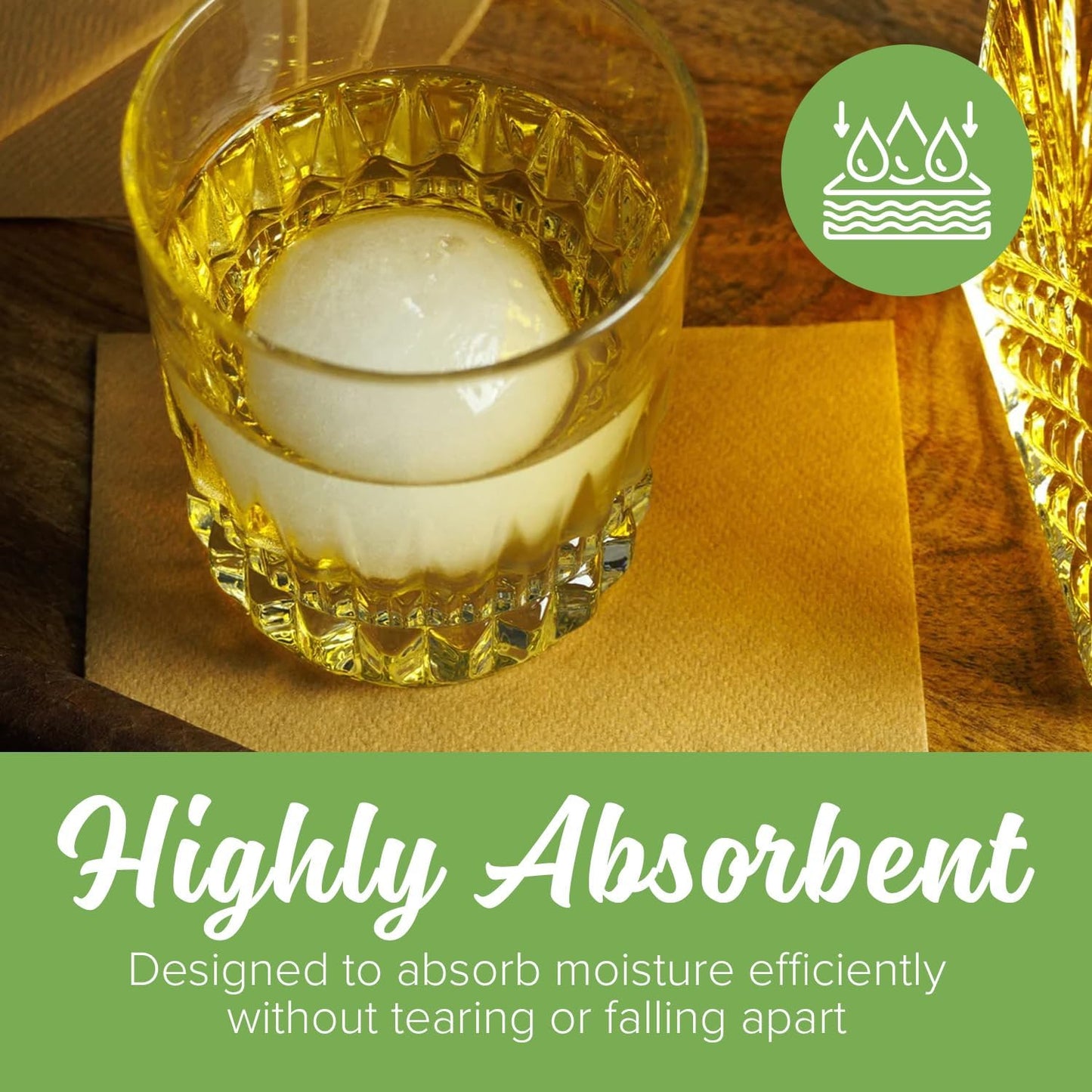 SimuLinen Natural Brown Beverage Napkin - Disposable and Absorbant - Party Napkin/Cocktail napkins - Pack of 100