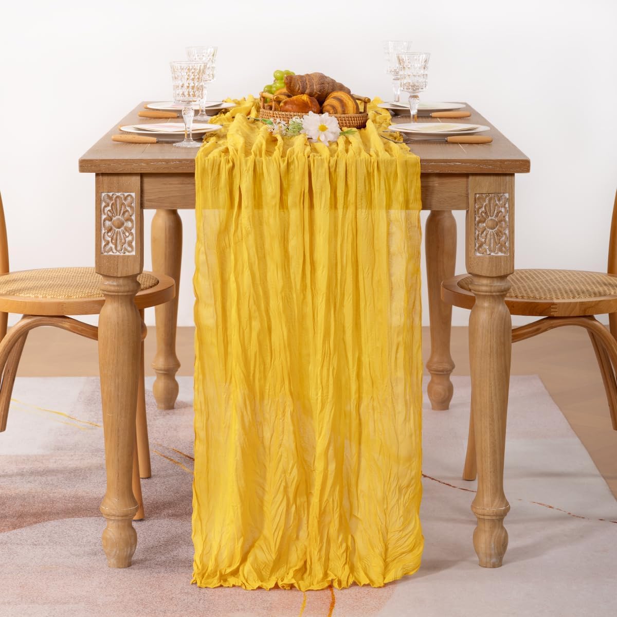MLMC Gold Table Runner Rustic Fall Cheesecloth Table Runner 10ft Gauze Cheese Cloth Table Decoration 35x120 Inches for Wediing Picinc Party Family Gatherings Home Decor