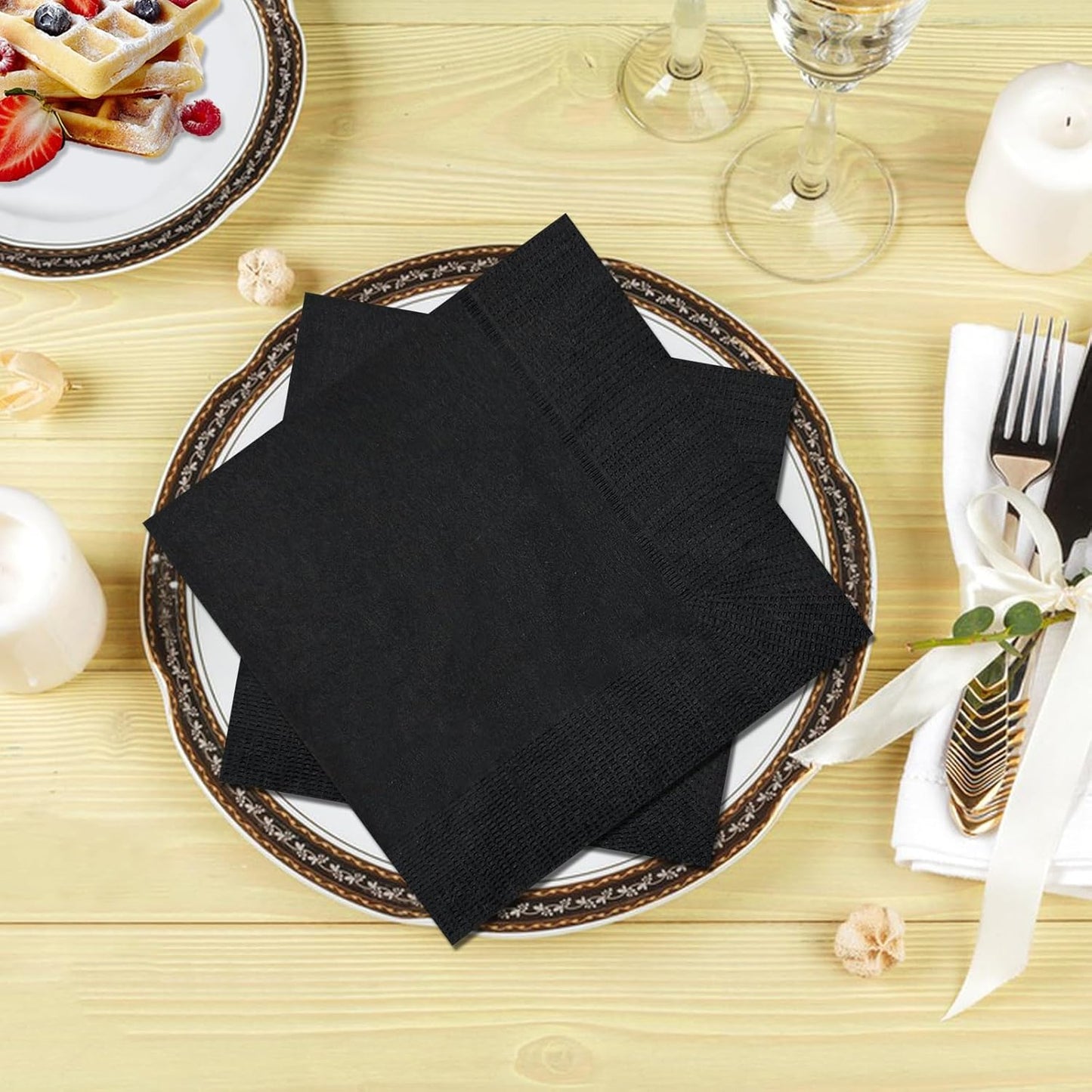 Cocktail Napkins - 300 Count 2-Ply Black Napkins Disposable, 4.75 x 4.75 Inch Folded Paper Napkins Bulk Beverage Napkins for Dinner Wedding Bar Party and Everyday Use