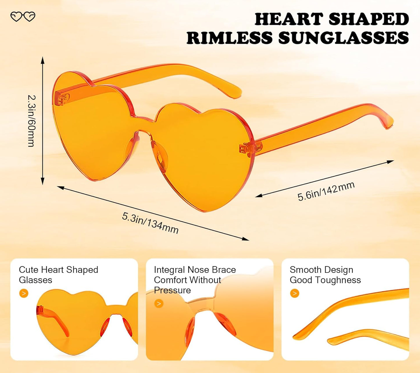 Matcheck 20/40 Pack Colored Rimless Sunglasses Bulk Heart/Star Shaped Candy Color Glasses Frameless Party Eyewear for Adults