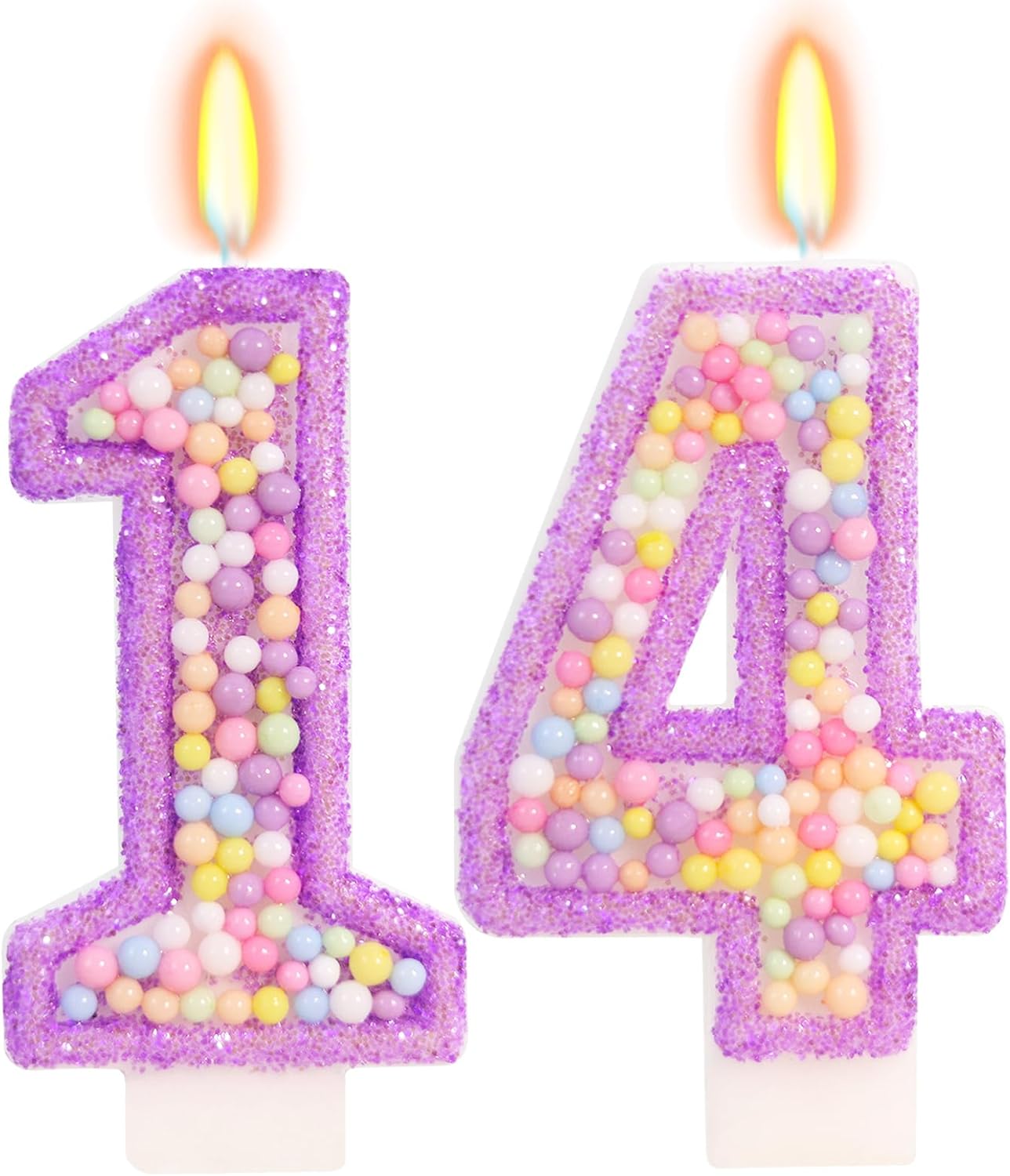 Purple Birthday Candles - Number 14 Candle, Colorful Macaron Candles, 14 Birthday Decorations for Girls, Purple Cake Decorations, Theme Party Supplies