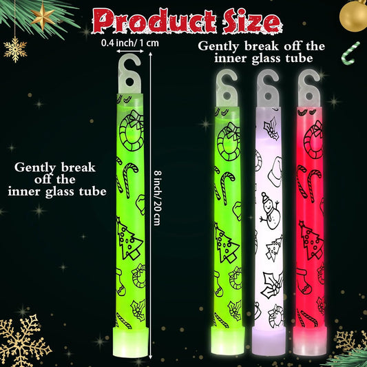 Jenaai 24 Pcs Christmas Glow Sticks Bulk Hanging Wands 6 Inch Mini Sticks Christmas Goodie Bags Fillers Glow in the Dark Party Favors Supplies (Snowman)