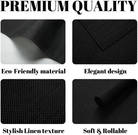 Placemats Set of 8 Vinyl/Plastic Woven Place Mats for Kitchen Table Indoor/Outdoor Washable Placemat Wipeable Dining Table Mats (Full Black,8)