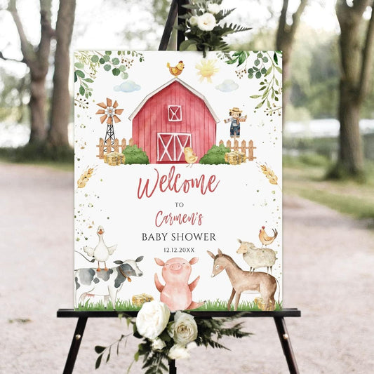 Farm Welcome Baby Shower Sign, Editable Welcome Sign, Barnyard Baby Shower, Farm Animals, Gender Neutral