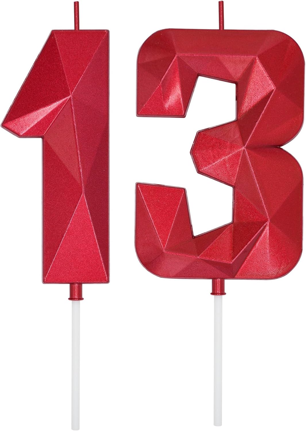 DERVENTA Large Birthday Candle Number 3D Red 3.7 inch Party Celebration Anniversary Decoration Cake Topper 1 Piece (Number 13 Red)