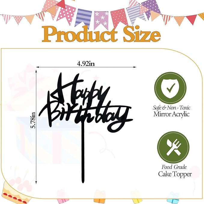 Acrylic Happy Birthday Cake Topper Black Graffiti Style Cake Decorations for Men Women Personalized Birthday Topper Modern Script Party Supplies