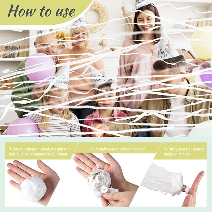 50pack No Mess Streamers,Romantic White Confetti Poppers for Wedding Toss,Hand Throw Party Poppers For Engagement Birthday Party,Graduation,Christmas,New year Celebrations(White,50pcs)