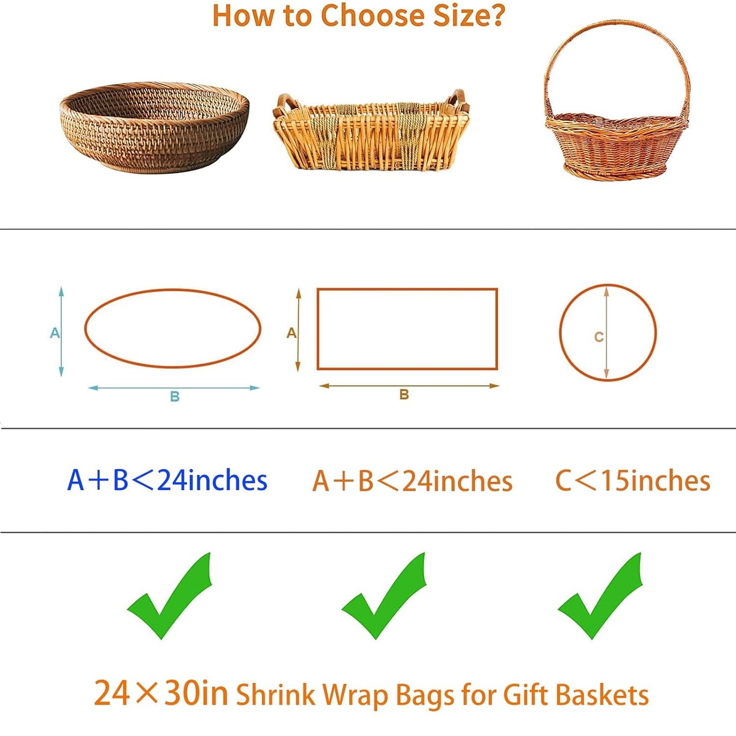 AOUKAR Shrink Wrap Bags for Gift Baskets,20Pcs 24x30 Inches Chear PVC Heat Shrink Bags Cellophane Wrap for Packaging Large Bags for Easter, Holiday, Birthday, and Any Occasion