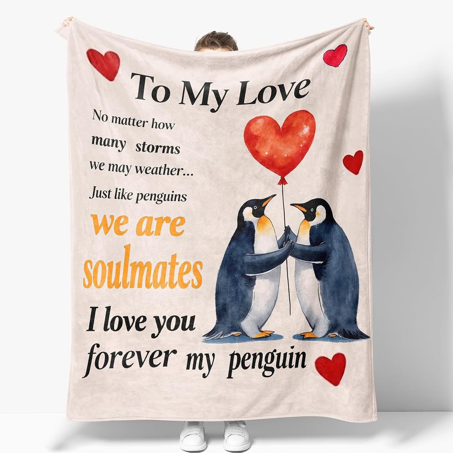 Gifts for Her from Him, Gift for Wife from Husband, Present for Boyfriend from Girlfriend Romantic Birthday Anniversary Valentines Christmas Couples Soft Cozy Penguin Throw Gifts for Women Men 60"x50"