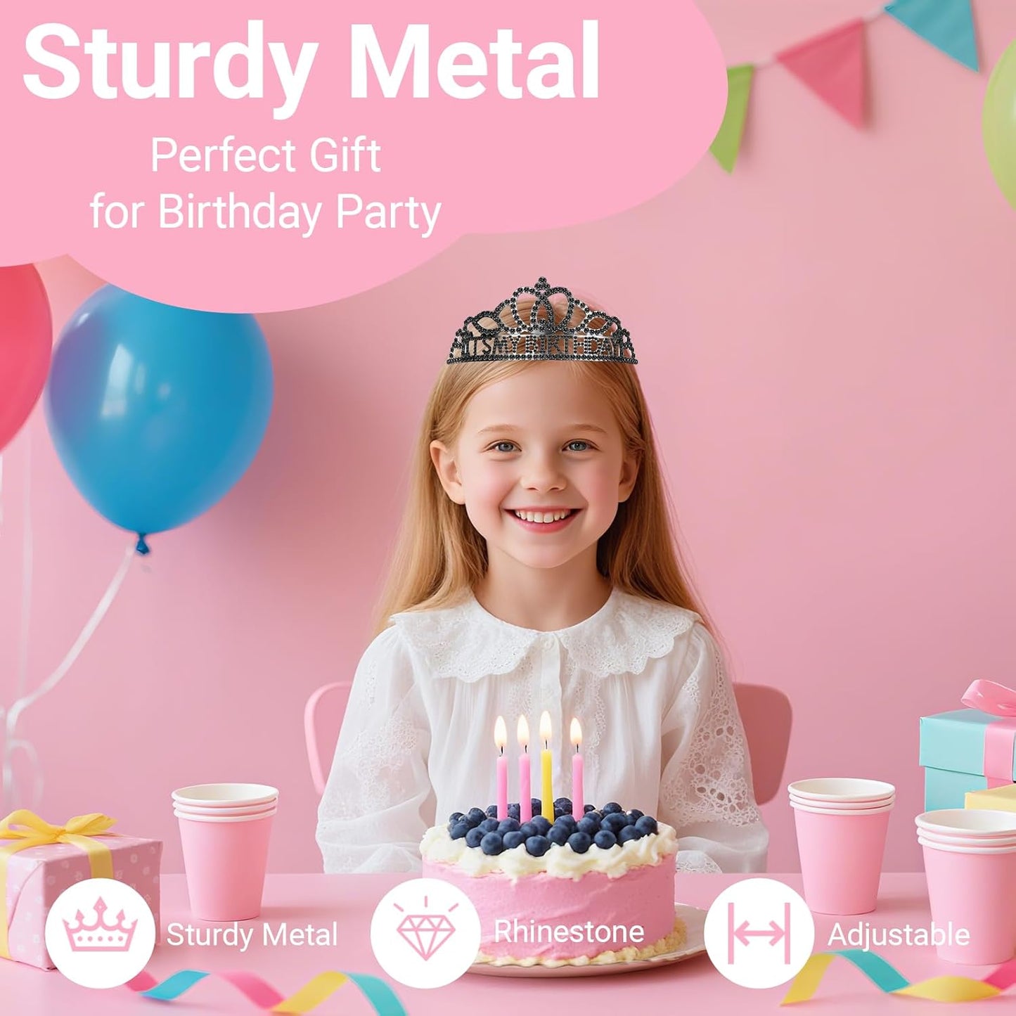Birthday Tiara and Crown with Sash, Birthday Tiara for Women Party Black