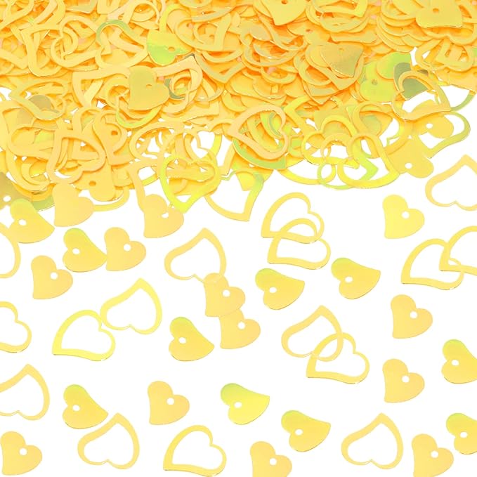 ONLYKXY 1200Pcs Love Heart Shaped Confetti, Table Wedding Decoration, Glitter Confetti for Wedding Party (Glitter Yellow)