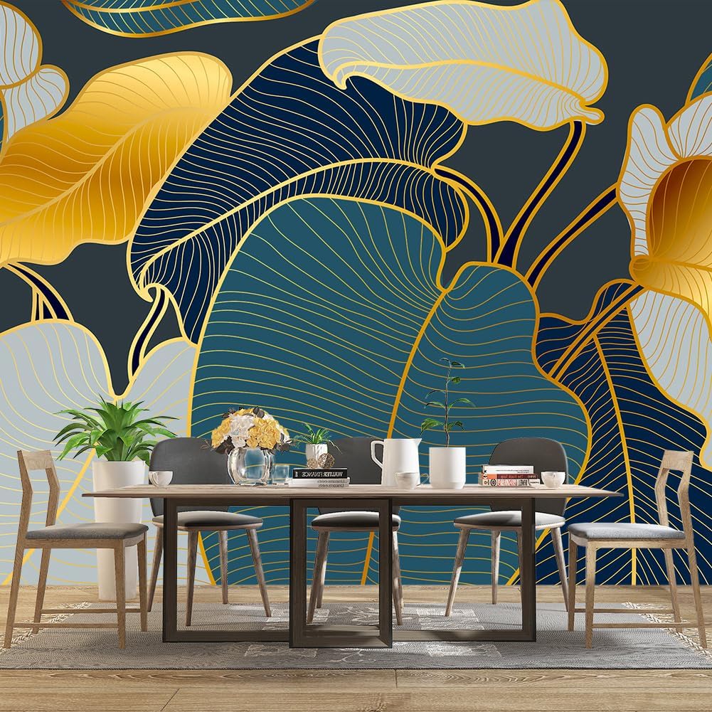 Golden Botanical Leaf wallpeper Living Room Bedroom Wall Mural - 183"x120"（Not Peel and Stick）