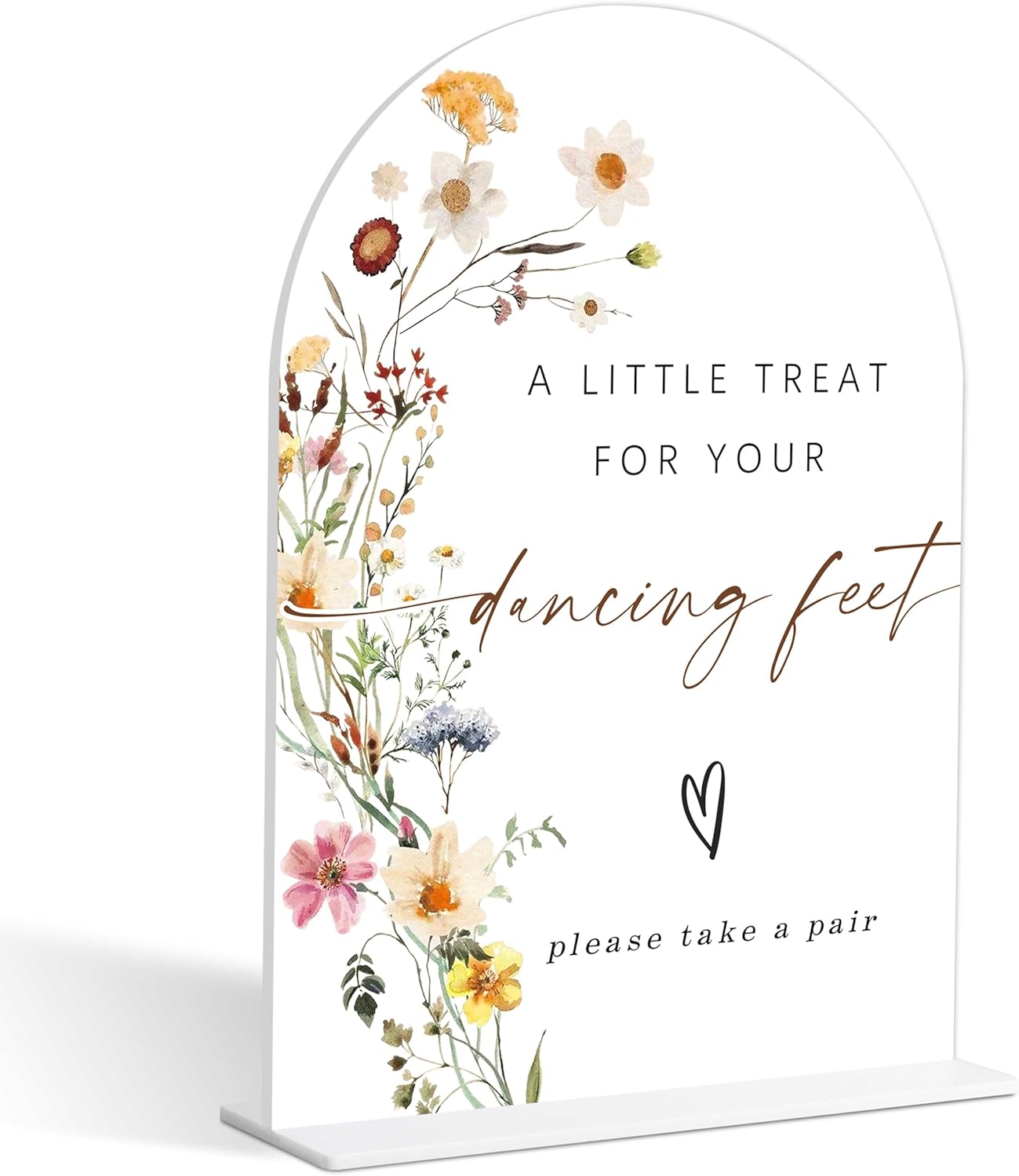 Dancing Feet Sign, Flower Style Wedding Signs for Reception for Bridal Shower and Reception, Engagement, Bridal Shower Decorations, Wedding Shower Favors, 6X8 Inch Acrylic Arch Sign with Stand,10