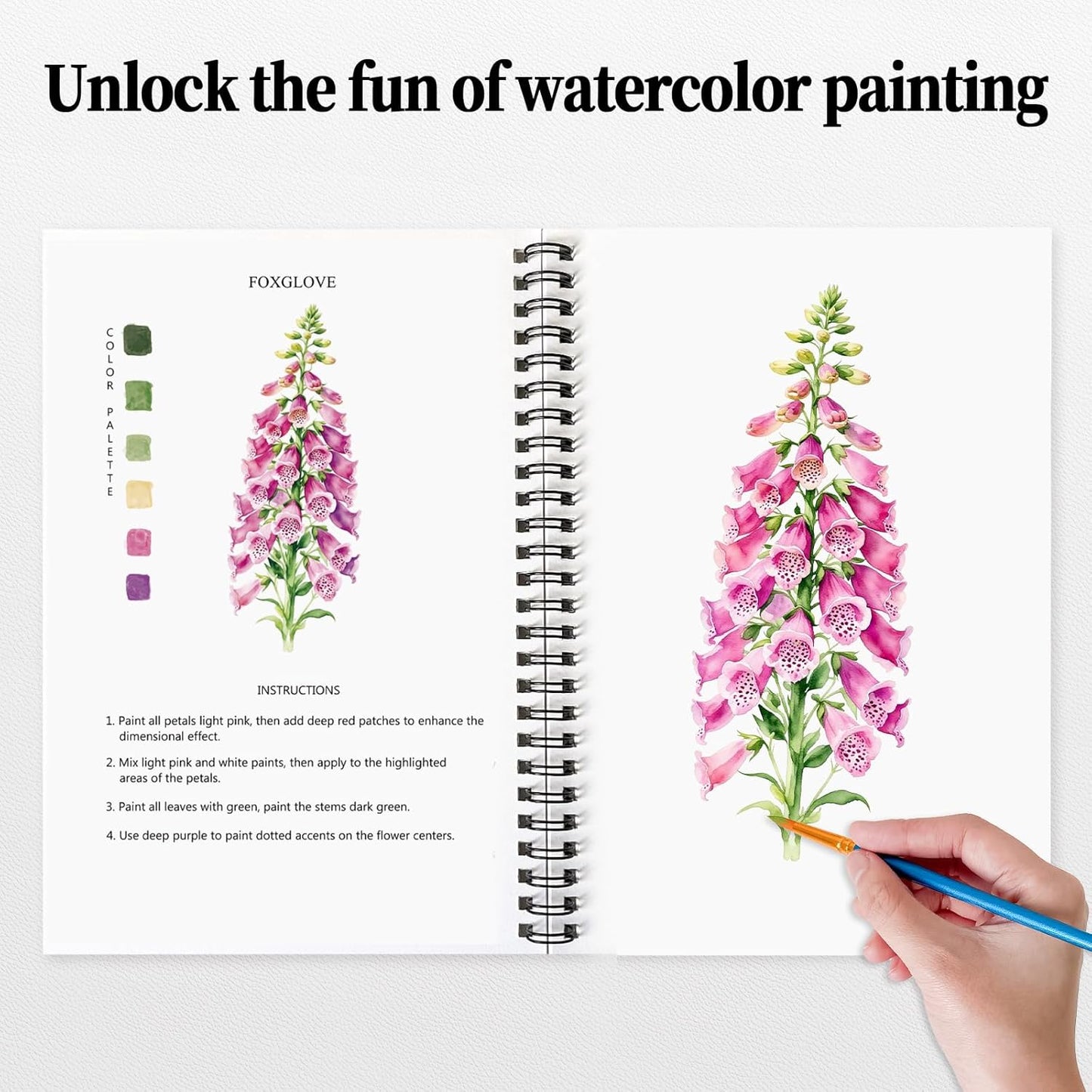 SLWBZ Watercolor Workbooks Coloring Book, Beginner Friendly Painting Kit, Easy Exquisite with Steps, Creative Exploration Watercolor Book with Paint Set for Adults Teens (Plants, Without Paint)