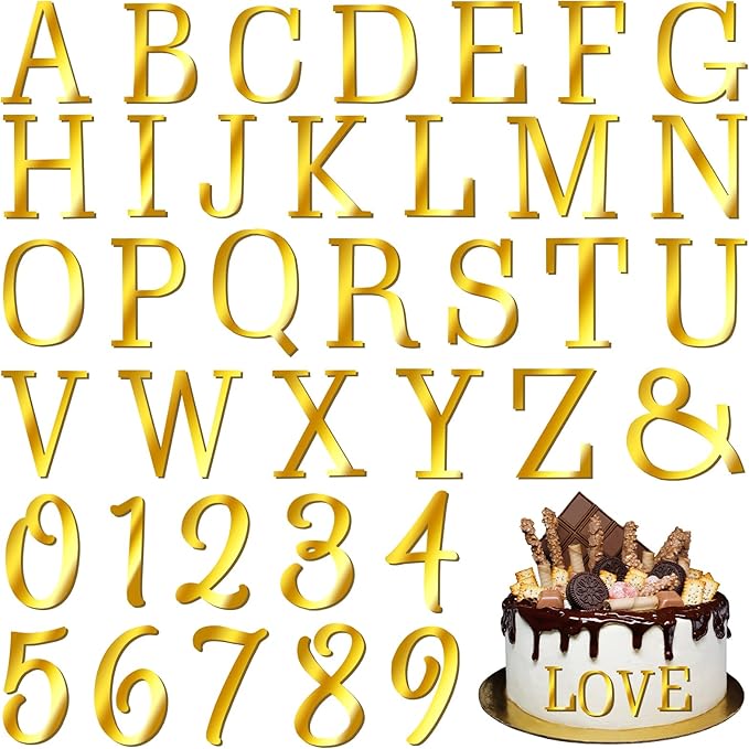 74 PCS Custom Cake Topper Name Acrylic Letters DIY Personalized A-Z & 0-9 Number Alphabet Cake Decoration For Wedding Anniversary Baby Shower Party Birthday Supplies (Gold)