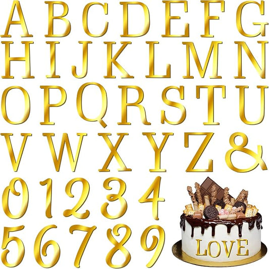74 PCS Custom Cake Topper Name Acrylic Letters DIY Personalized A-Z & 0-9 Number Alphabet Cake Decoration For Wedding Anniversary Baby Shower Party Birthday Supplies (Gold)