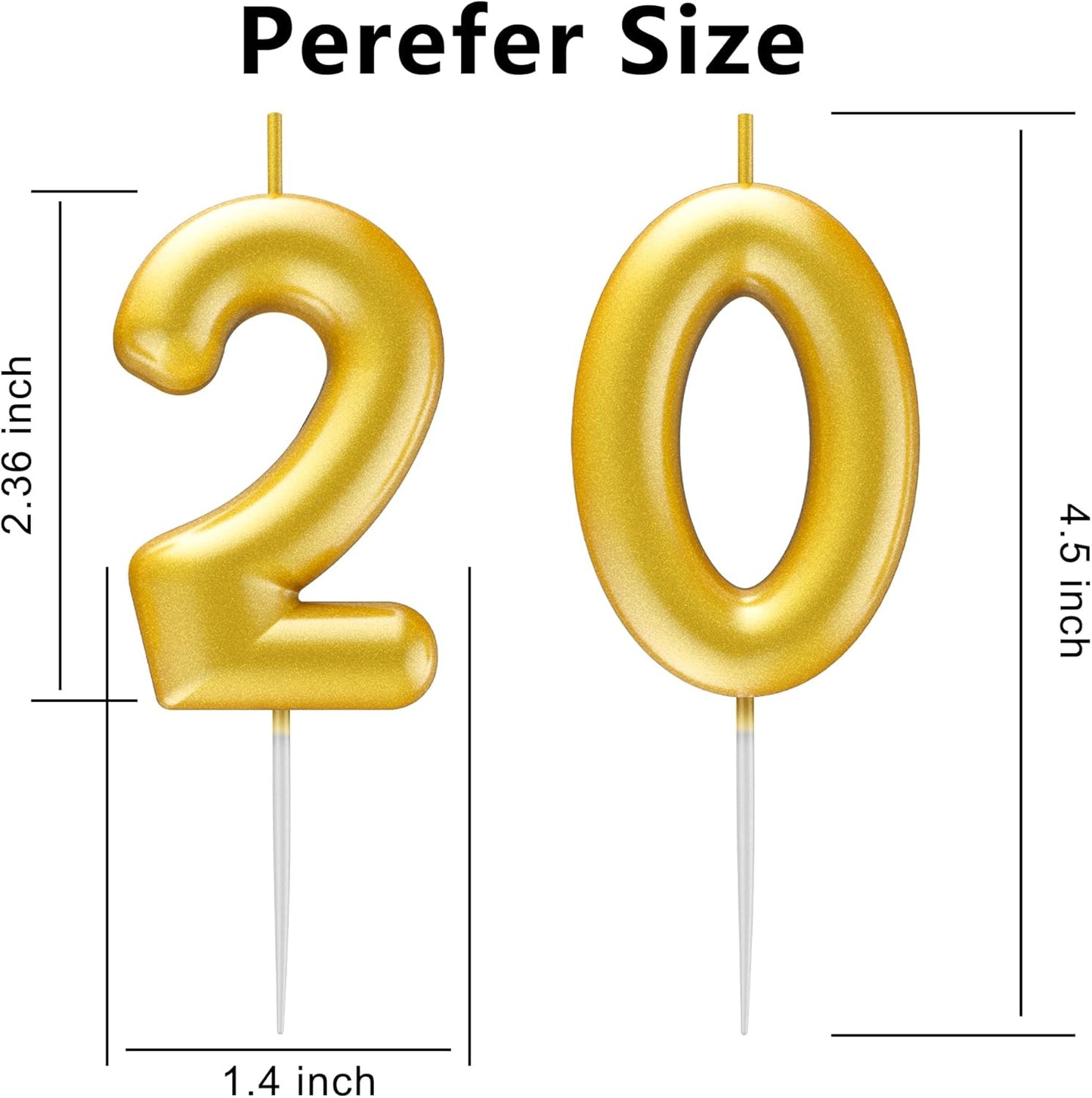 Gold Number 20 Candle Happy Birthday 3D Number Candles for Birthday Cake Party Decoration Wedding Anniversary Celebration Supplies