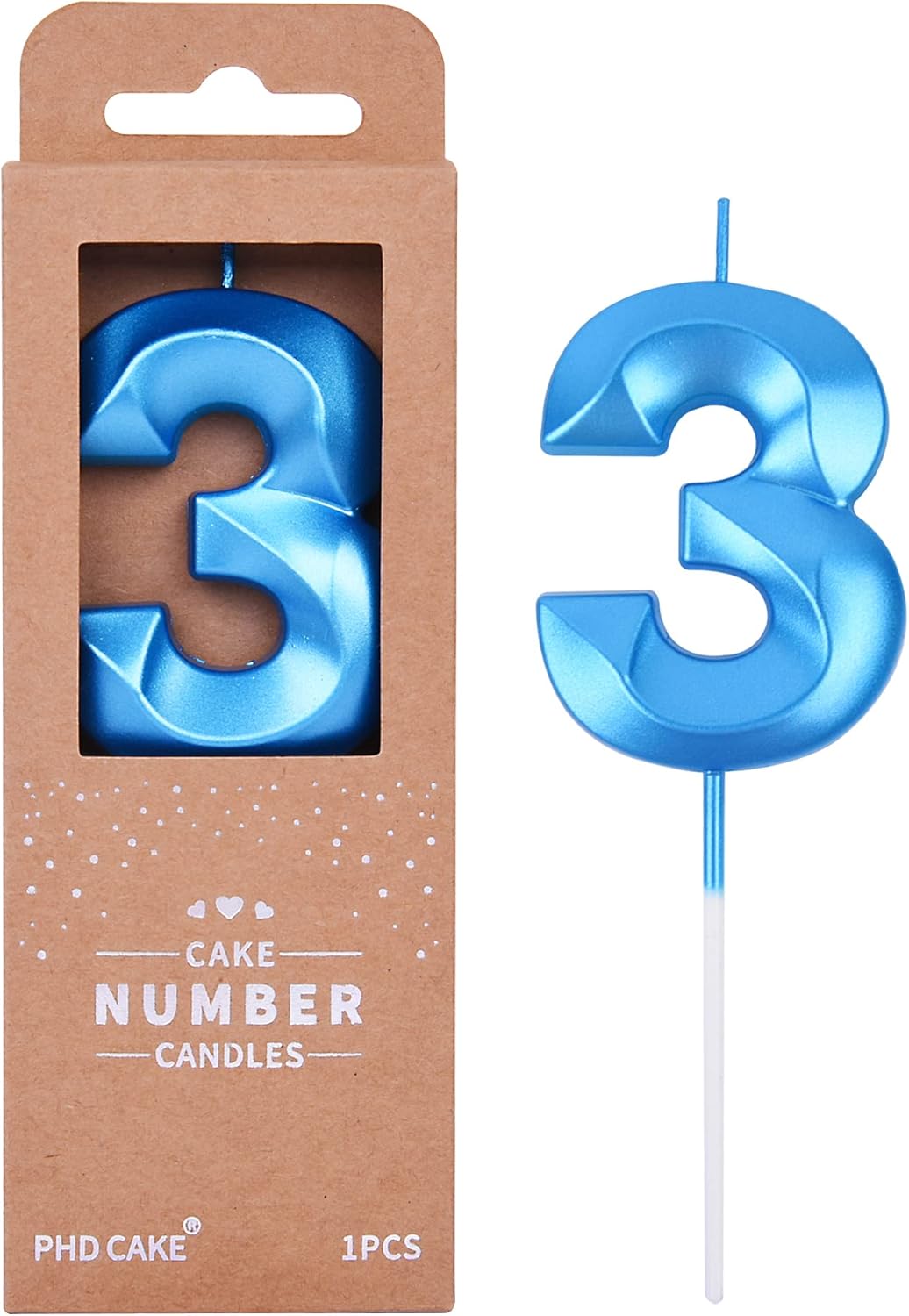 PHD CAKE 2.76 Inch Diamond Blue 3 Number Birthday Candles, Blue Number Candles, Cake Number Candles, Party Celebration