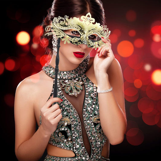 Coddsmz Masquerade Mask with Stick Venetian Mask Mardi Gras Decorations for Womens Halloween Costume Mask