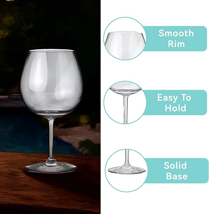 Lily's Home Unbreakable Red Wine Glasses, Made of Shatterproof Plastic and Ideal for Indoor and Outdoor Use, Reusable (22oz each, Set of 4)