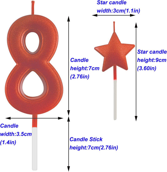 2.75in Red Number 8 Birthday Candles, Glitter Red Happy Birthday Cake Cupcake Toppers Decoration and Celebrating for Adults/Kids Party Baking (2.75in Red Number 8)