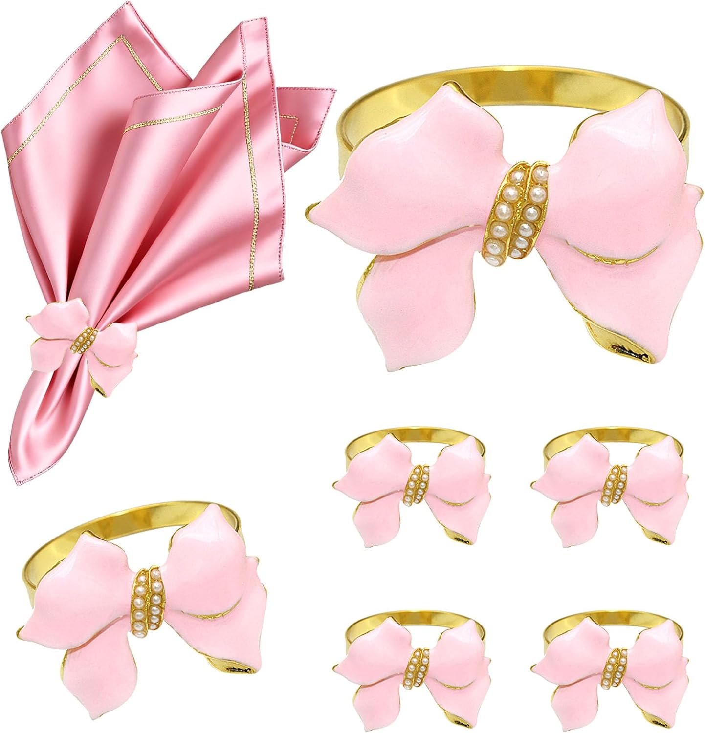 Bow Napkin Rings set of 6 Christmas Bow Tie Napkin Rings for Wedding Brithday Family Dinner,Pink Bowknot Napkin Ring Holders for New Year Valentine's Day Anniversary Bridal Shower Table Decor