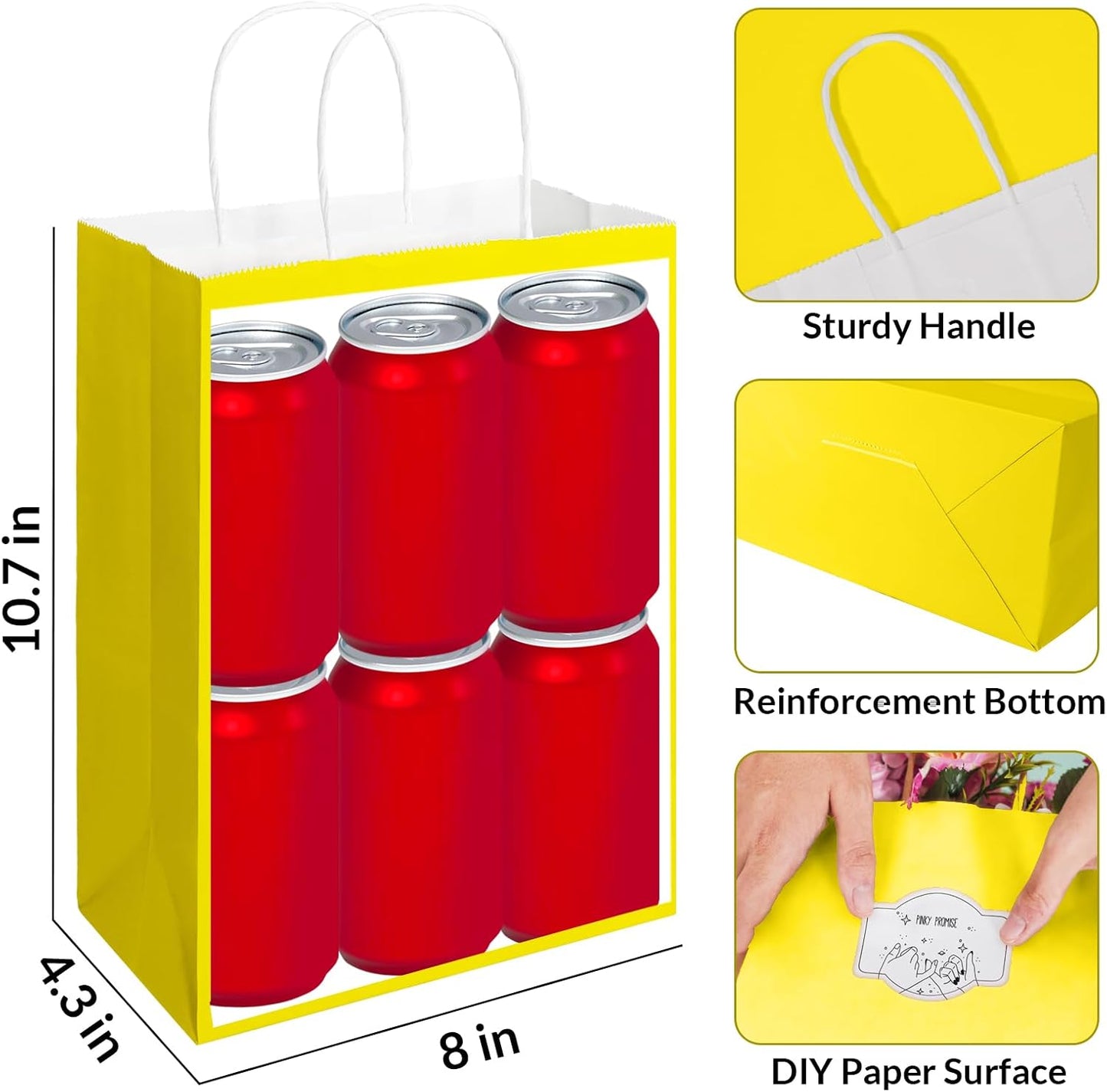 SUNEE Gift Bags with Handles 8x4.3x10.7, 100 Pcs Paper Gift Bags Medium Size Bulk, Bright Color for Wedding, Birthday, Party Supplies and Celebrations