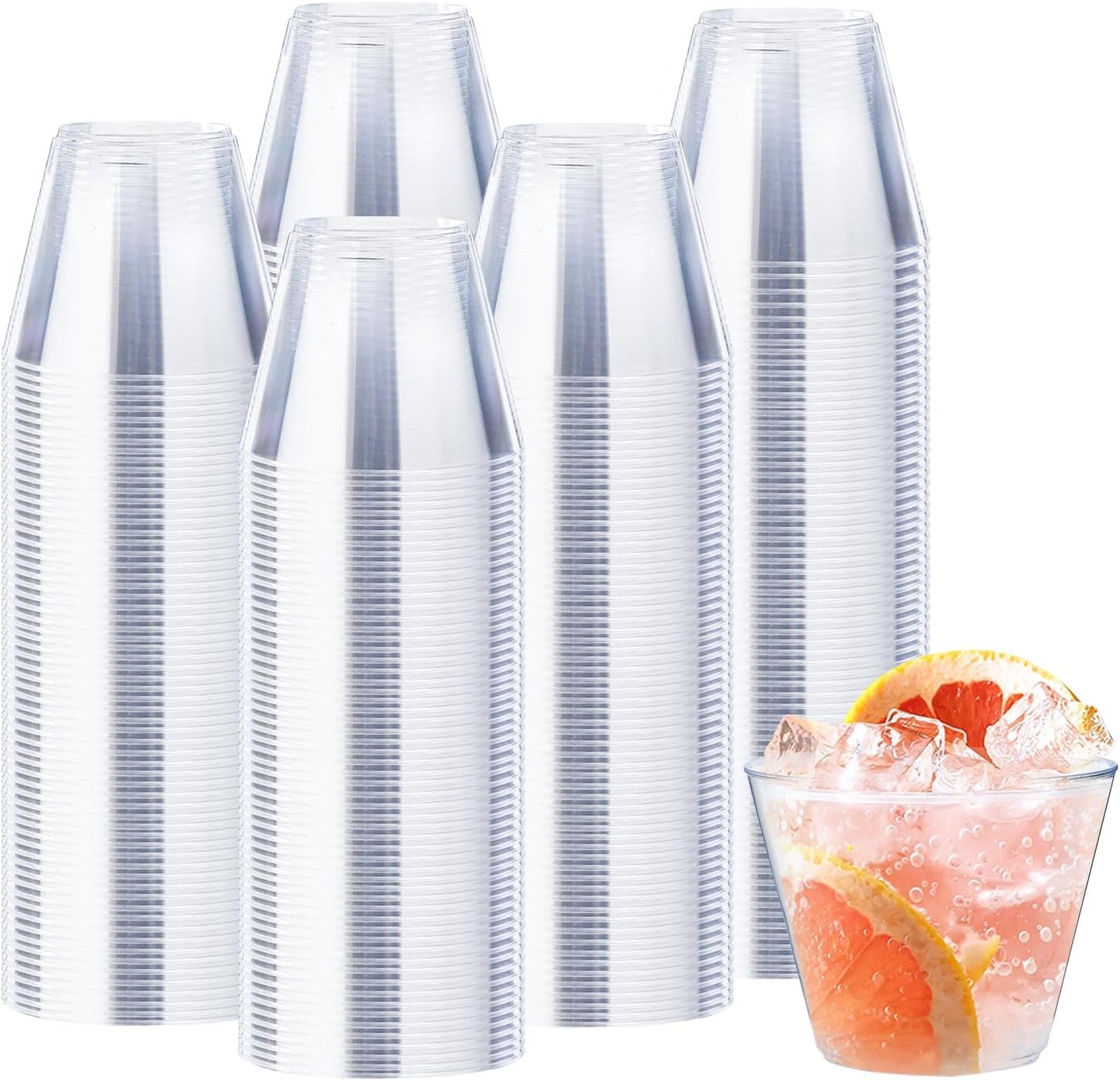 9 oz Clear Plastic Cups, 300 Pack Disposable Fancy Cup for Wedding, Cocktail Cups 9 Ounce, Bulk Clear Plastic Tumblers for Iced Coffee, Cold Beverage