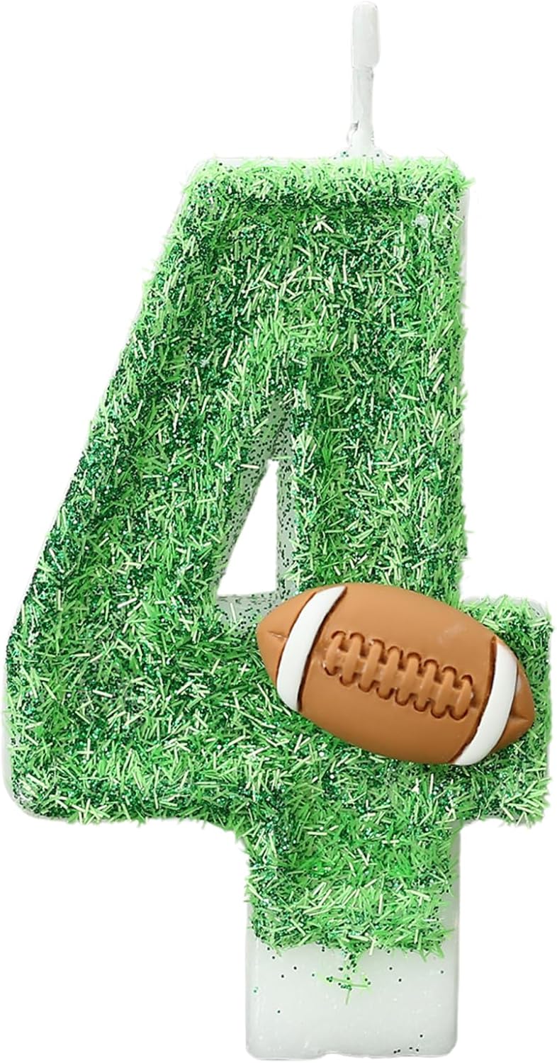 Football Birthday Number Candles for Cake Green Number 4 Candle Football Cake Topper Cupcake Topper for Football Birthday Party Decorations Supplies Favors