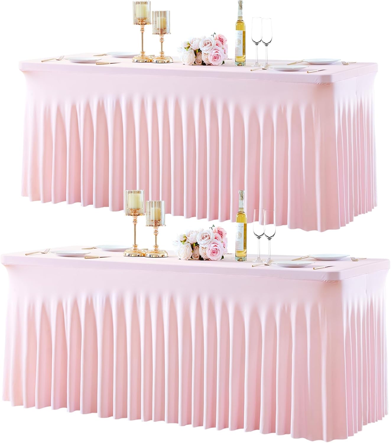 2 Pack Spandex Pink Fitted Table Cloth for 6ft Rectangle Tables Pink Stretch Tablecloth Table Covers Skirt Banquet Tablecloths Wrinkle Free Tablecloth for Parties Wedding
