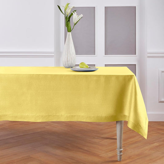 Solino Home Linen Square Tablecloth 52 x 52 Inch - 100% Pure Linen Sunshine Yellow Table Throw - Fete, Machine Washable Table Cloth