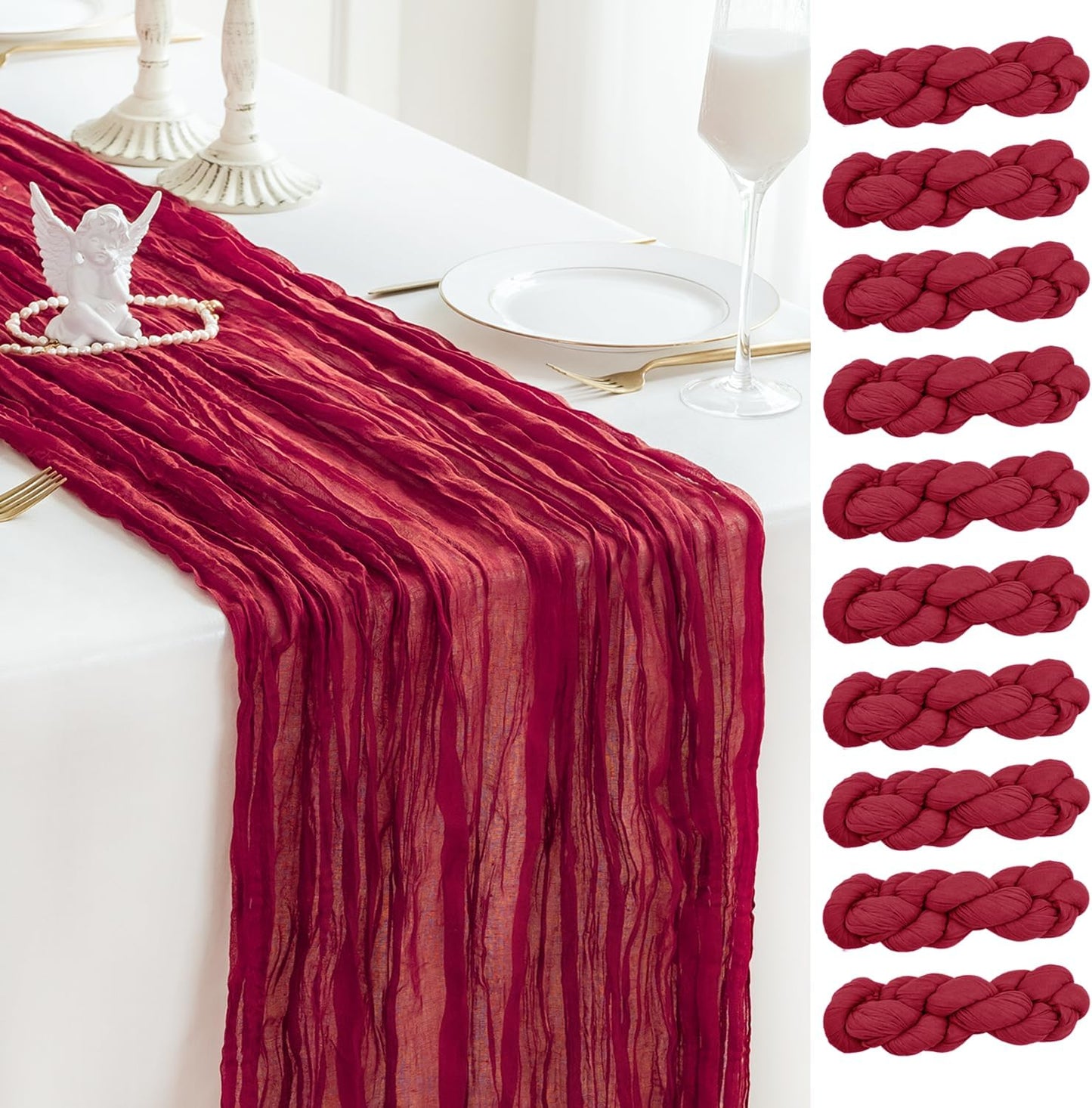 Sioloc Burgundy Red Cheesecloth Table Runner Fall Autumn Decor for Home 10ft Table Cloth for Wedding Birthday Party Bridal Shower Christmas Halloween Thanksgiving