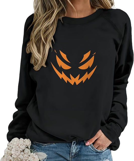 Sweatshirts for Women Graphic Print Casual Pullover Tops Long Sleeve Crewneck Halloween T Shirts
